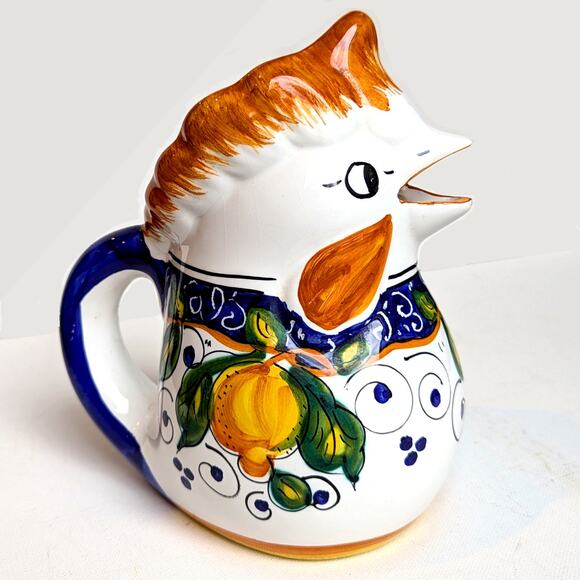 Vintage Italian Majolica Rooster Pitcher Jug – Hand Painted Stoneware 1990s - Picture 4 of 9